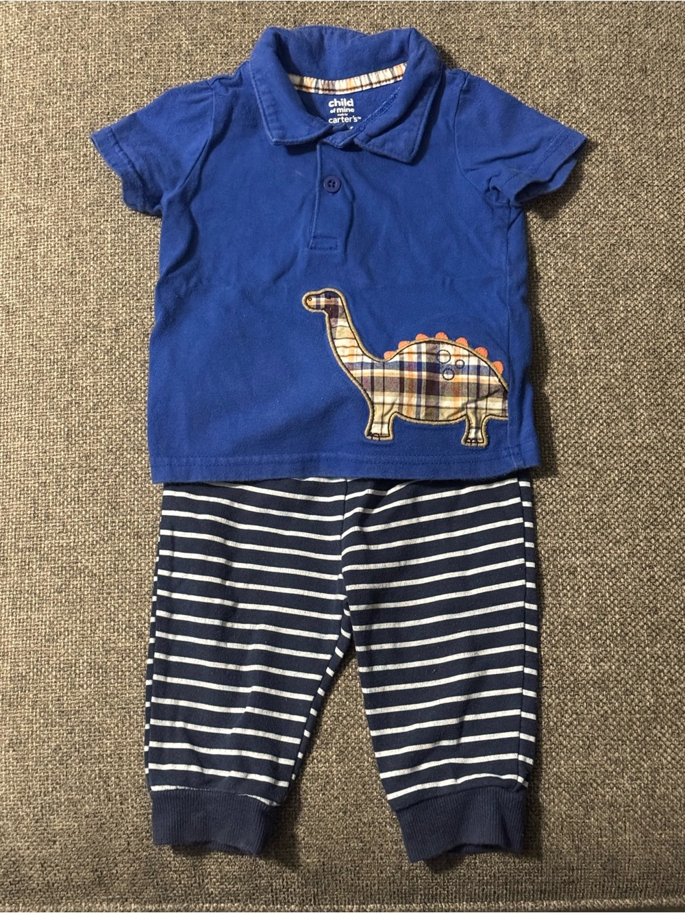 Carter's Blue Polo Top Size 12M with Navy & White Striped Pants 6-9M Set